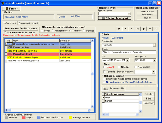 Transfert des notes