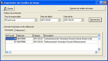 Exportation Feuilles de temps