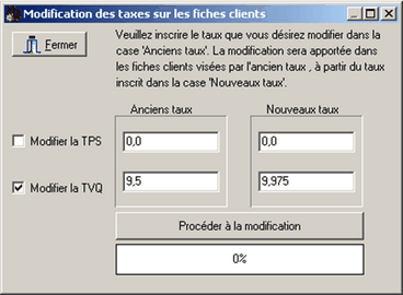 Modification taxes fiche client