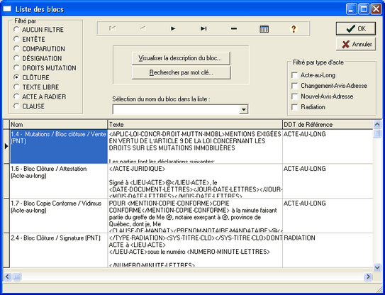 Liste des blocs