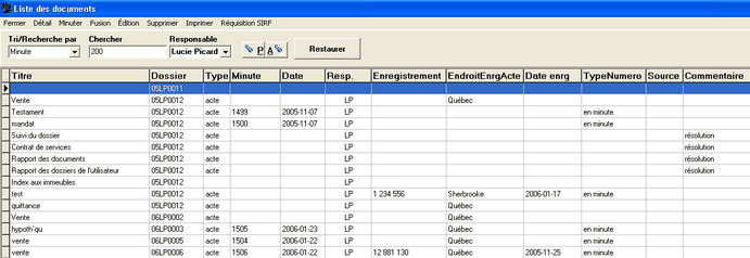 Liste des documents