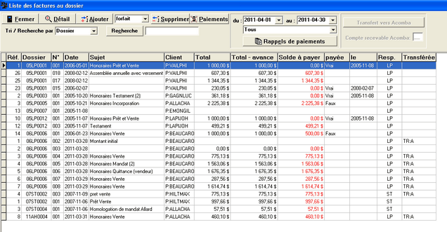 Liste factures au dossier2