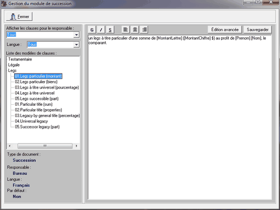 Gestion module succession