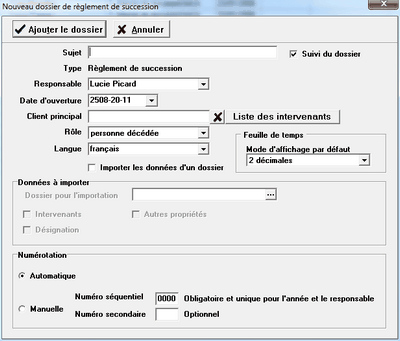 Nouveau dossier succession