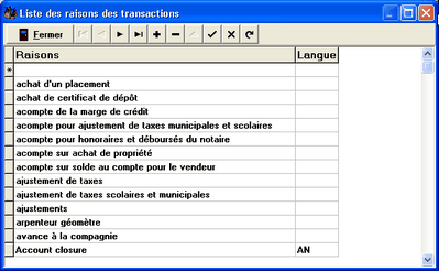 Liste des raisons