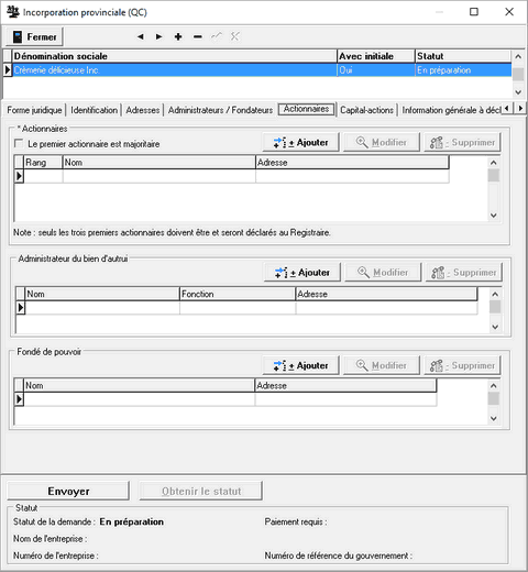 Remplir Incorporation provinciale_Actionnaires