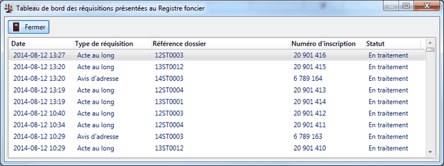 Liste requisitions presentees