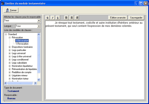 Gestion module testamentaire