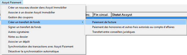 Menu Assyst_Paiement facture