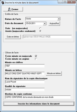 Inscrire Minute Doc XML 1