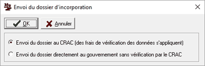 Envoi dossier  incorporation
