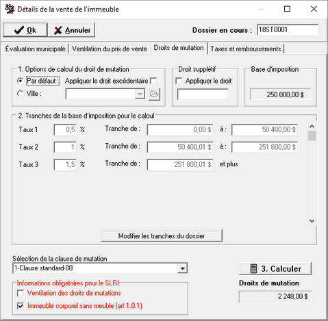 Onglet Droits de mutation