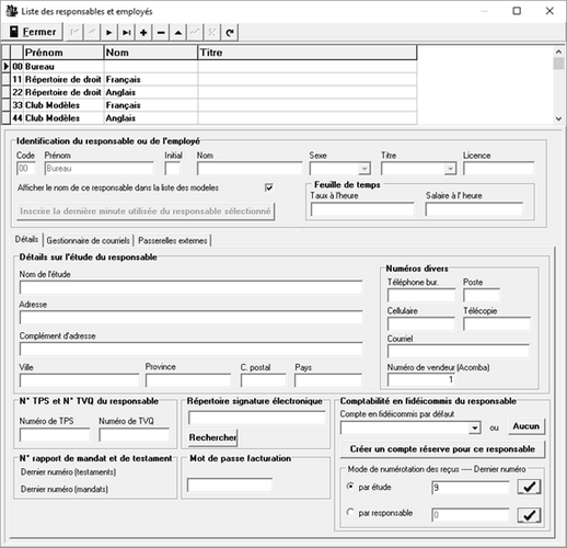 Liste des responsables et employes