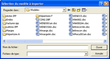 Selection modele a importer
