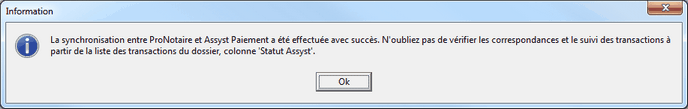 Confirmation Synchro Assyst ProNotaire