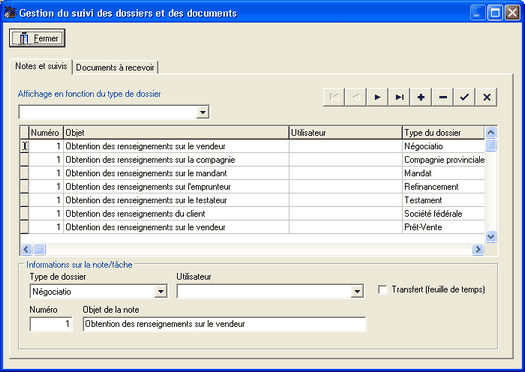 Gestion du suivi