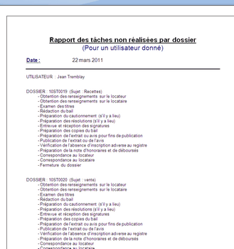 Rapport taches non realisees