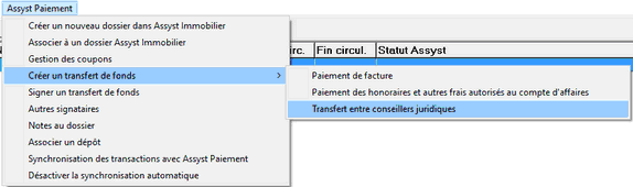 Menu Assyst_Transfert Conseillers