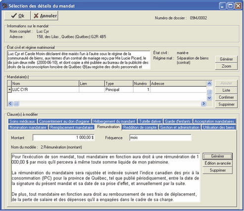 Selection details du mandat