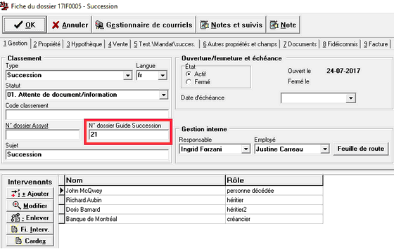 Fiche du dossier standard