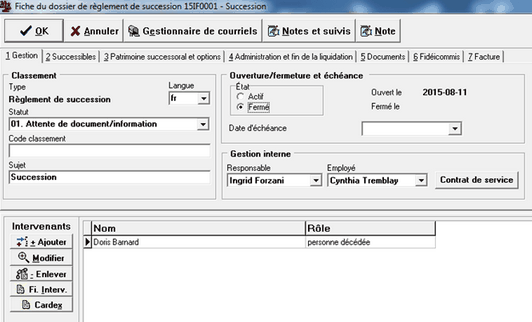 Fermeture dossier succession