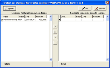 Transfert elements facturables