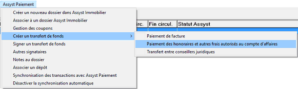 Menu Assyst_Paiement honoraires